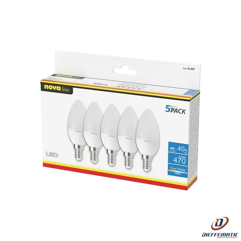 5 Lampade Led Oliva E14 6W 220-240V 6500K A+ Pentapack Box