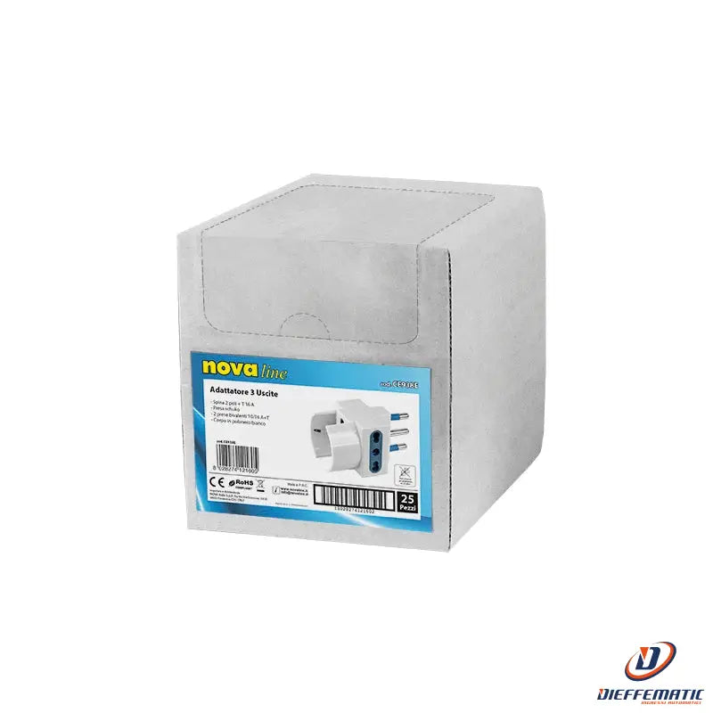 Adattatore Con 3 Prese (2 Bival + Schuko) Spina 16A Bianco