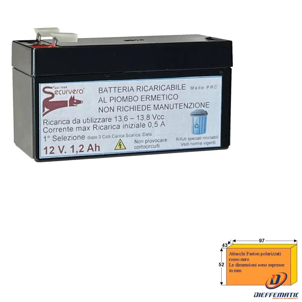 Batteria Riaricabile Secur 12V 2,0Ah Pb Vrla Securvera