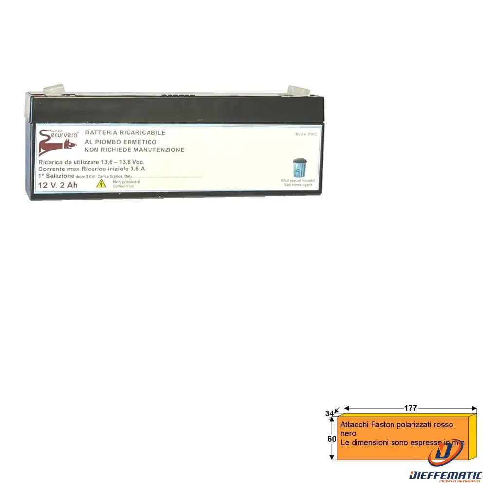 Batteria Riaricabile Secur 12V 2,0Ah Pb Vrla Securvera