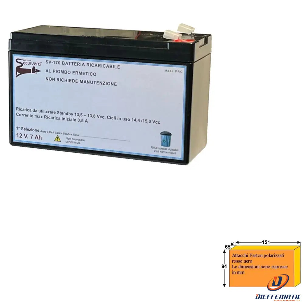 Batteria Riaricabile Secur 12V 7,0Ah Pb Vrla Securvera