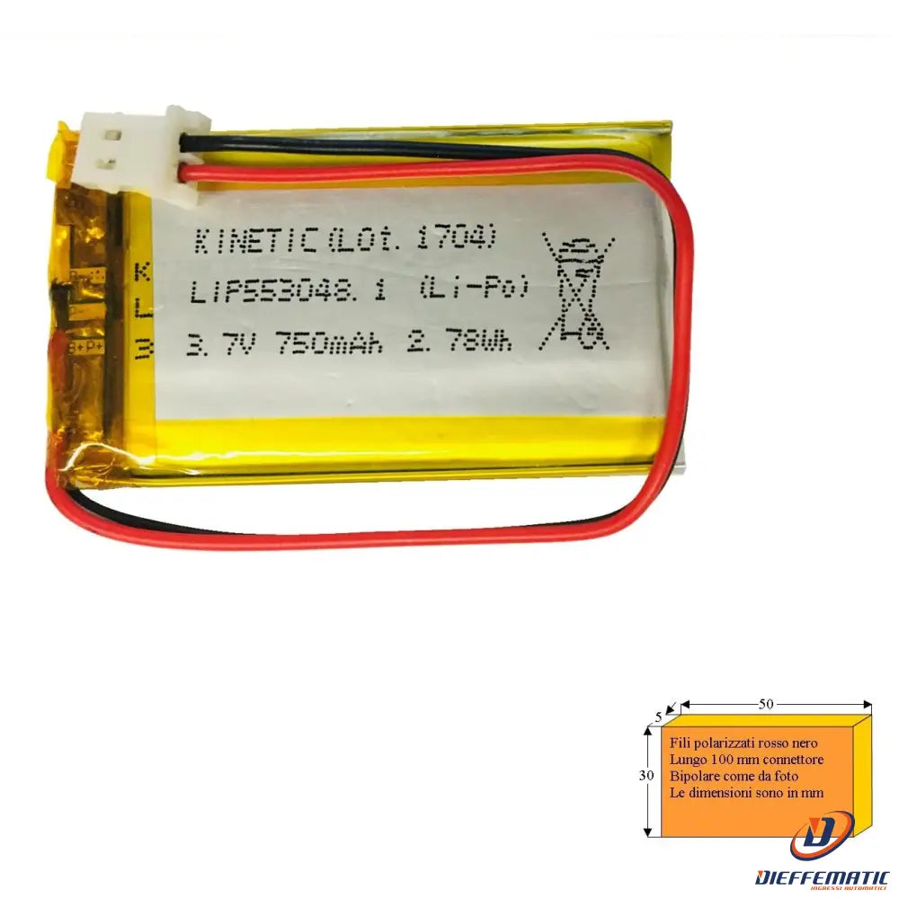 Batteria Ricaricabile Litio 3,7V 750Ma Securvera