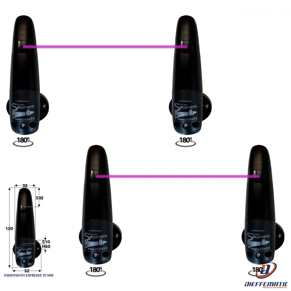 Fotocellule 2 Coppie Rotanti 180° Portata 20Mt 12/24Vac
