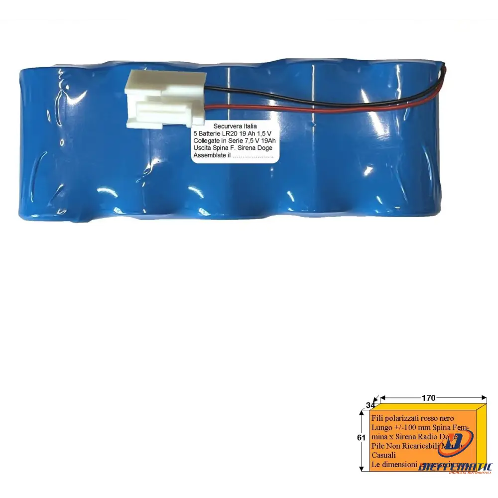 Pacco Batteria 7,5 V 19 Ah 5 Pile Alcaline Per Doge