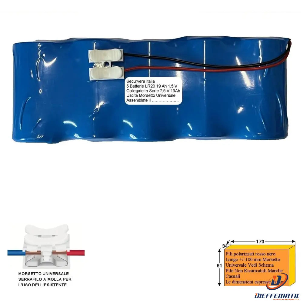 Pacco Batteria 7,5V 19Ah 5 Pile Alcaline Securvera