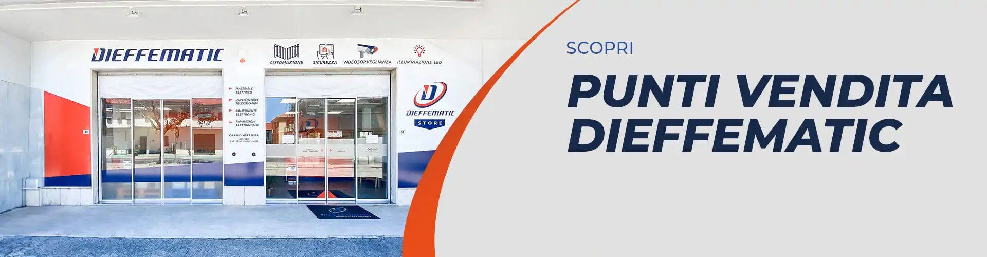 Una vetrina per Dieffematic, con porte automatiche e vari sistemi di sicurezza e controllo degli accessi.