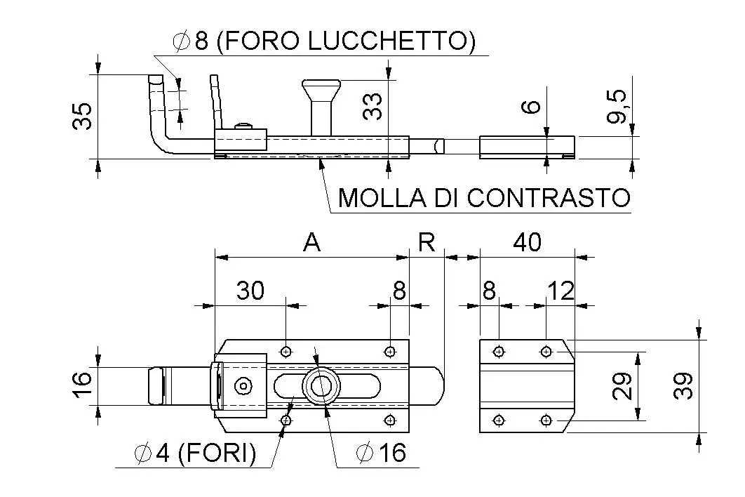 Catenaccio Portalucchetto 6x16 Zincato 284.130