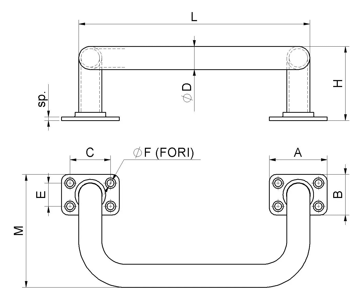 Maniglione Tubolare Curvato Verniciato Nero 365.180