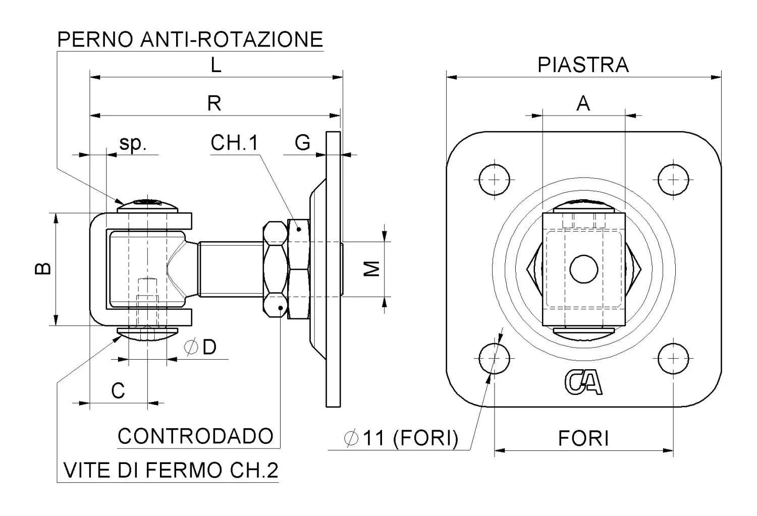 Cardine Con Cavallotto Con Piastra 80x80 E Controdado