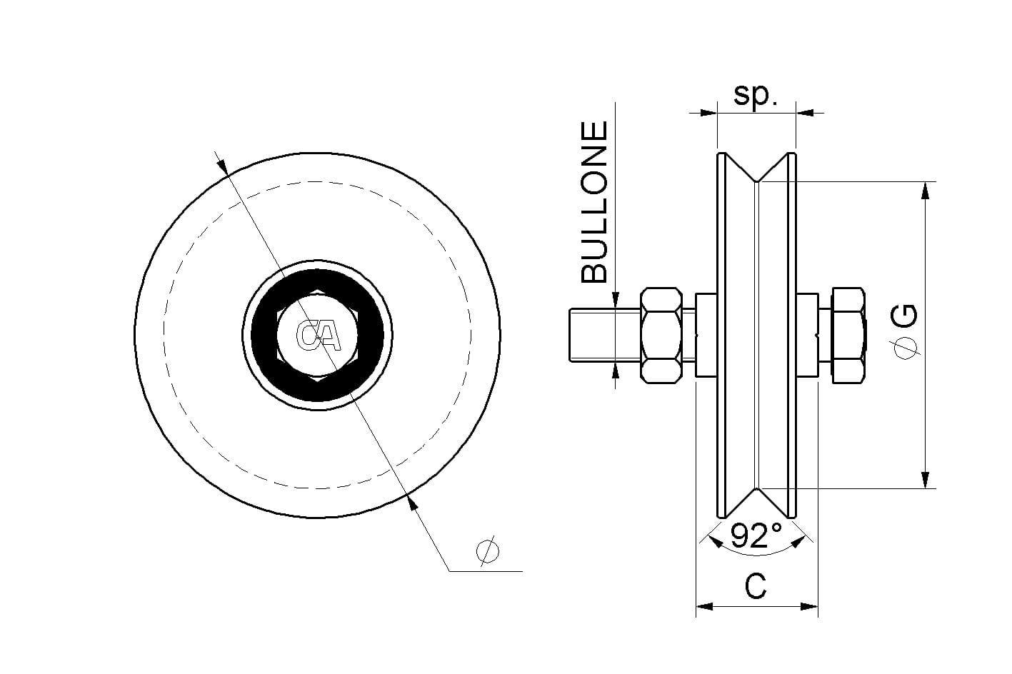 Ruota 1 Cuscinetto Gola V Inox 402ix.100
