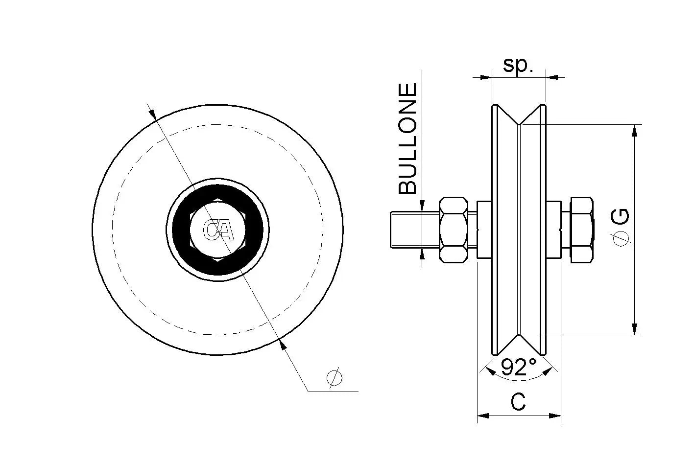 Ruota 1 Cuscinetto Gola V Inox 402ix.90