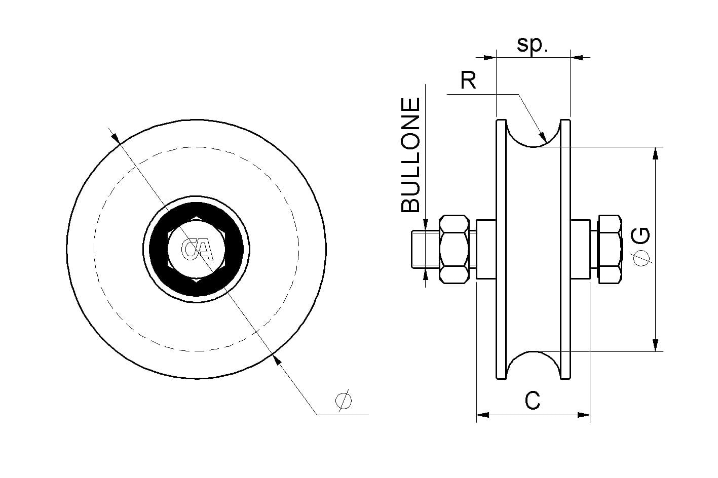 Ruota 2 Cuscinetti Gola Tonda Zincata Tubolare 40 405.100x40