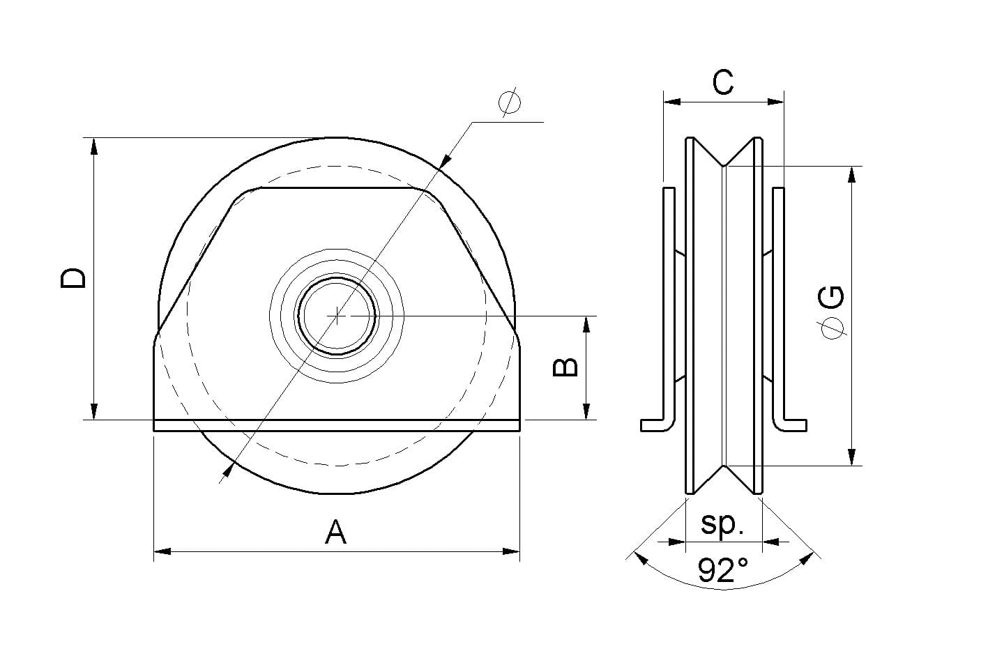 Ruota 1 Cuscinetto Gola V Supporto Laterale Zincata 417.100