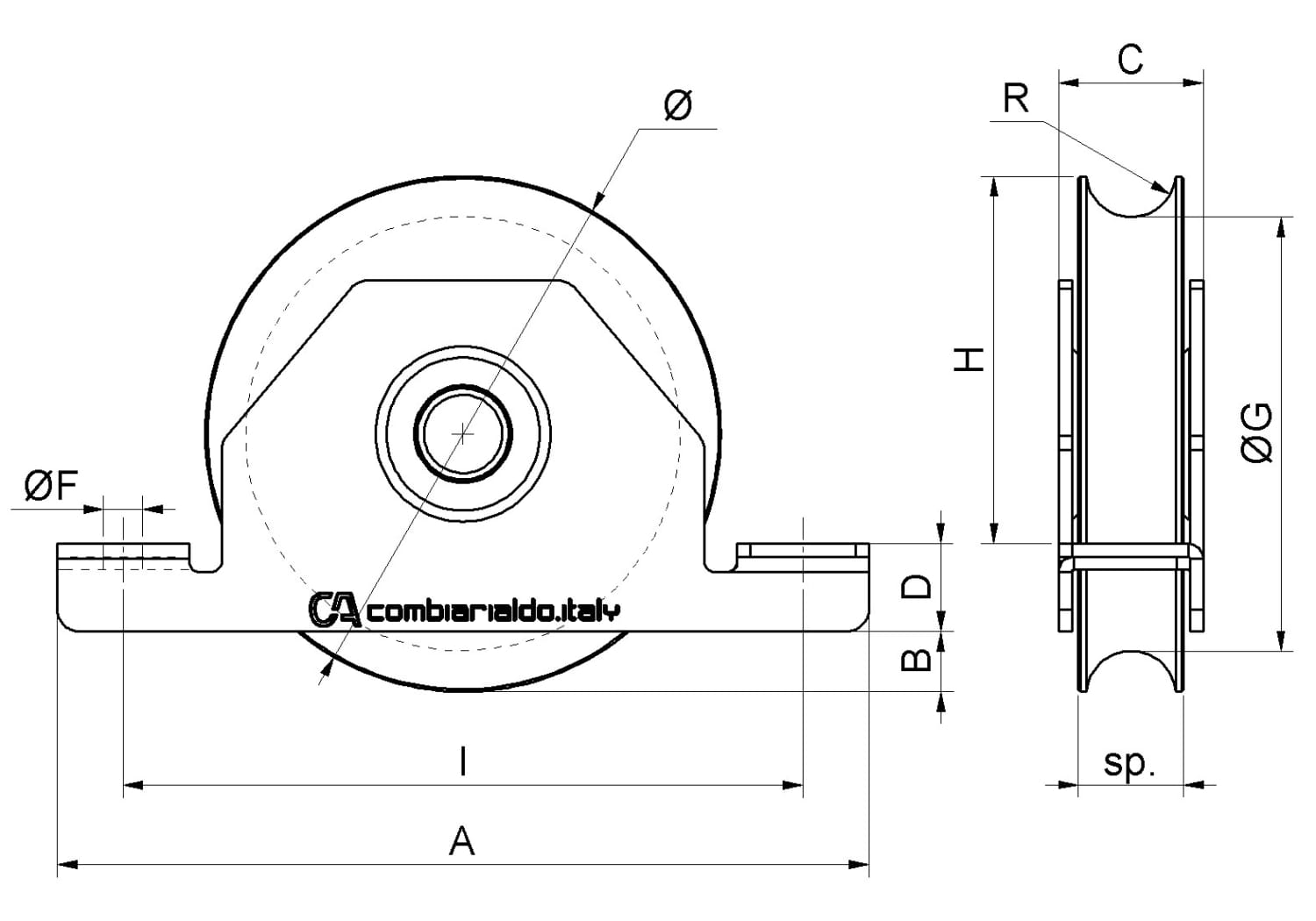 Ruota 1 Cuscinetto Gola Tonda Supporto Interno Inox (binario