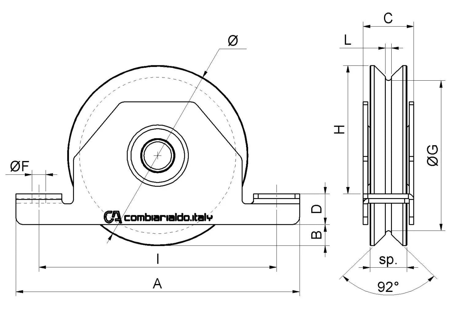 Ruota 1 Cuscinetto Gola Y Supporto Interno Zincata 426.80