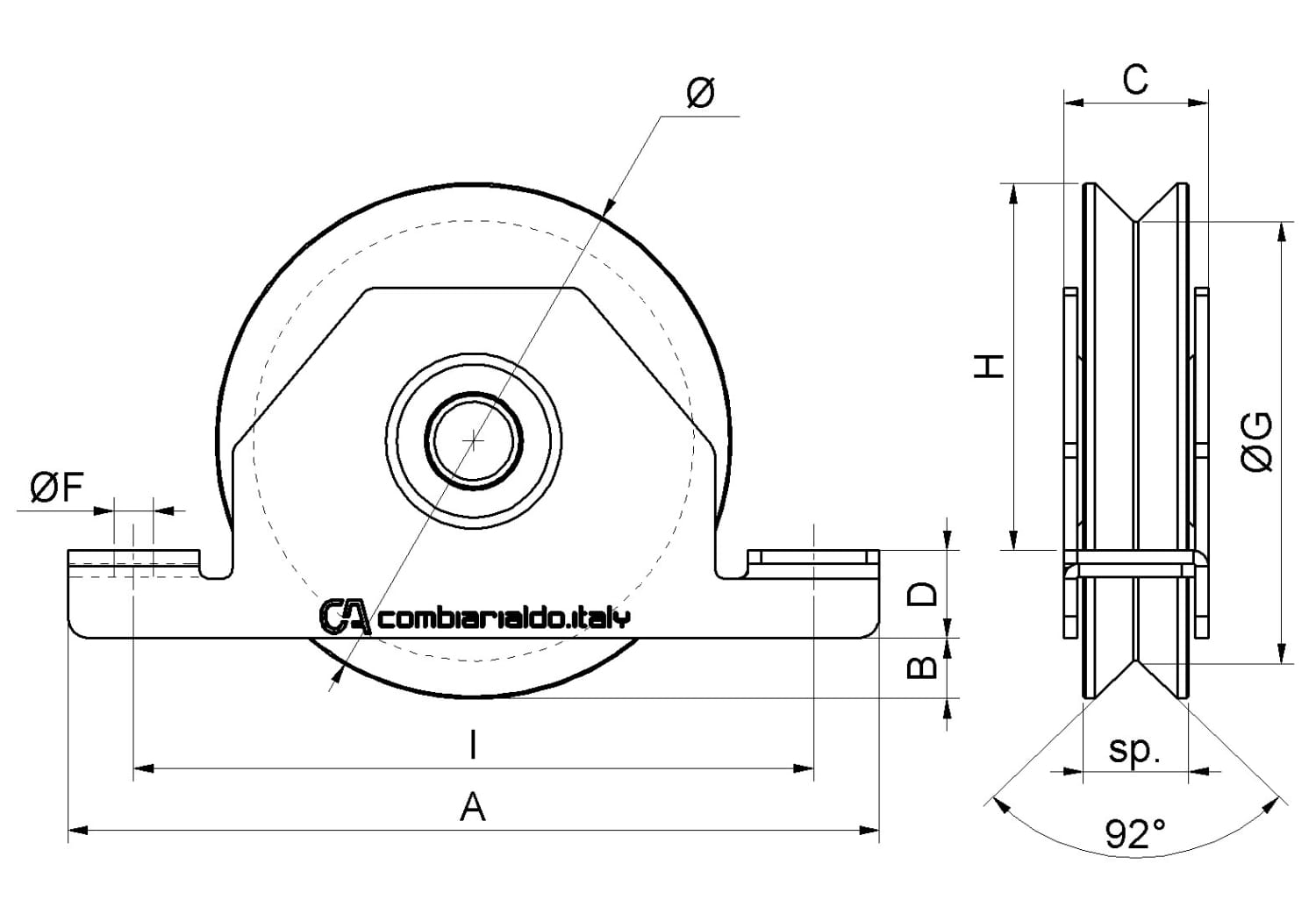 Ruota 1 Cuscinetto Gola V Supporto Interno Zincata 427.100