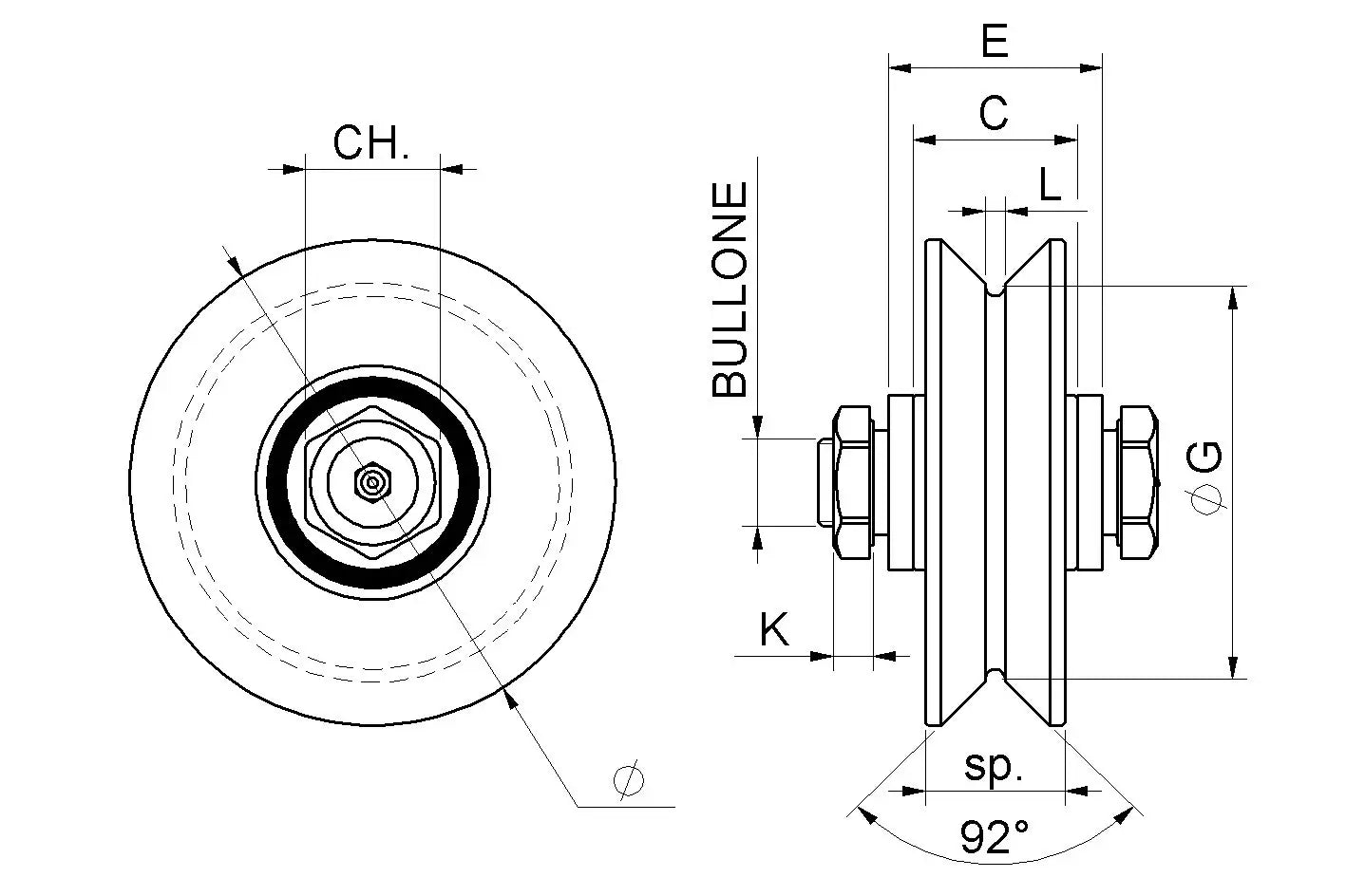 Ruota 2 Cuscinetti Gola Y Con Ingrassatore Zincata 441.120