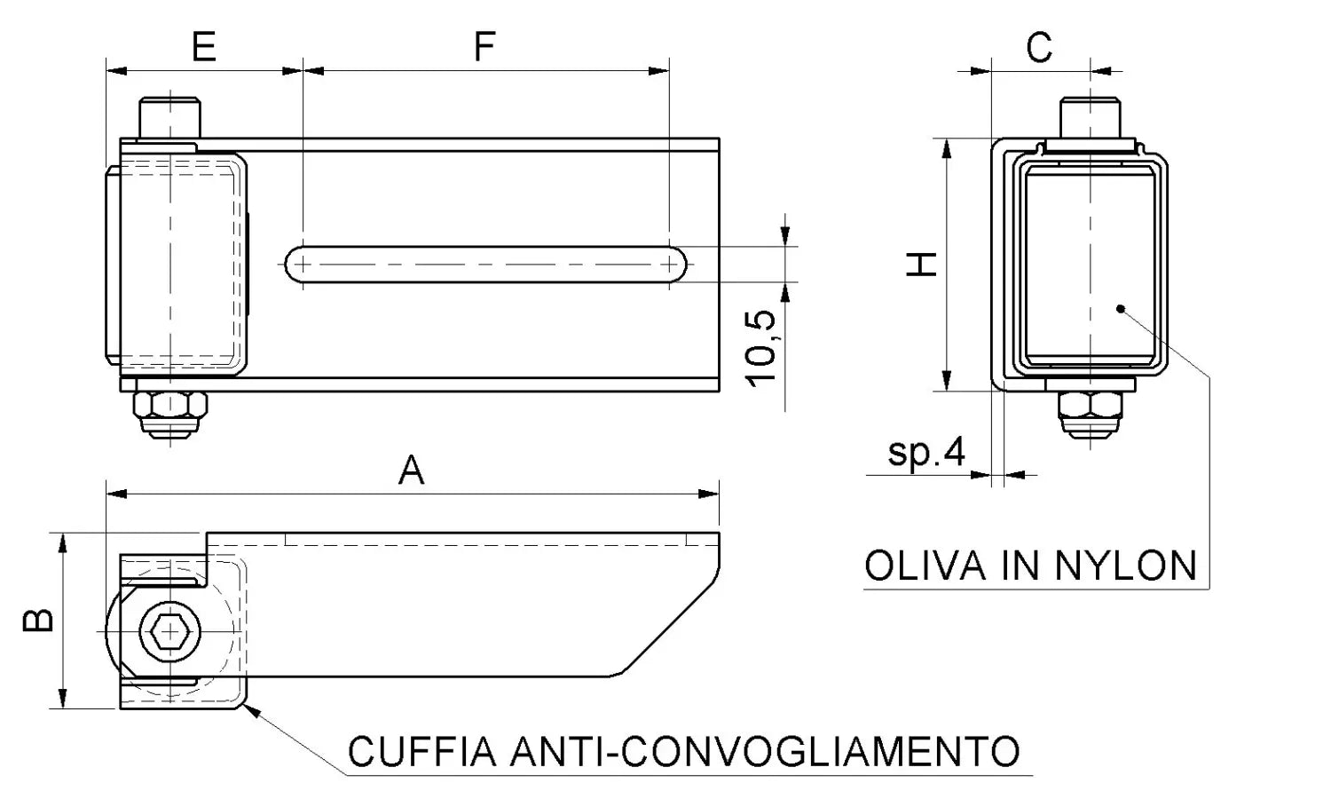 Piastra Guida Regolabile Per Doppio Montante Con Oliva