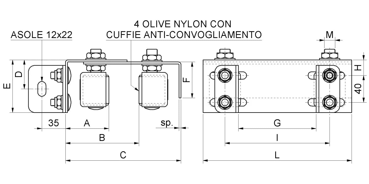 Piastra Guida Doppia Regolazione 4 Olive Nylon Ø40x60