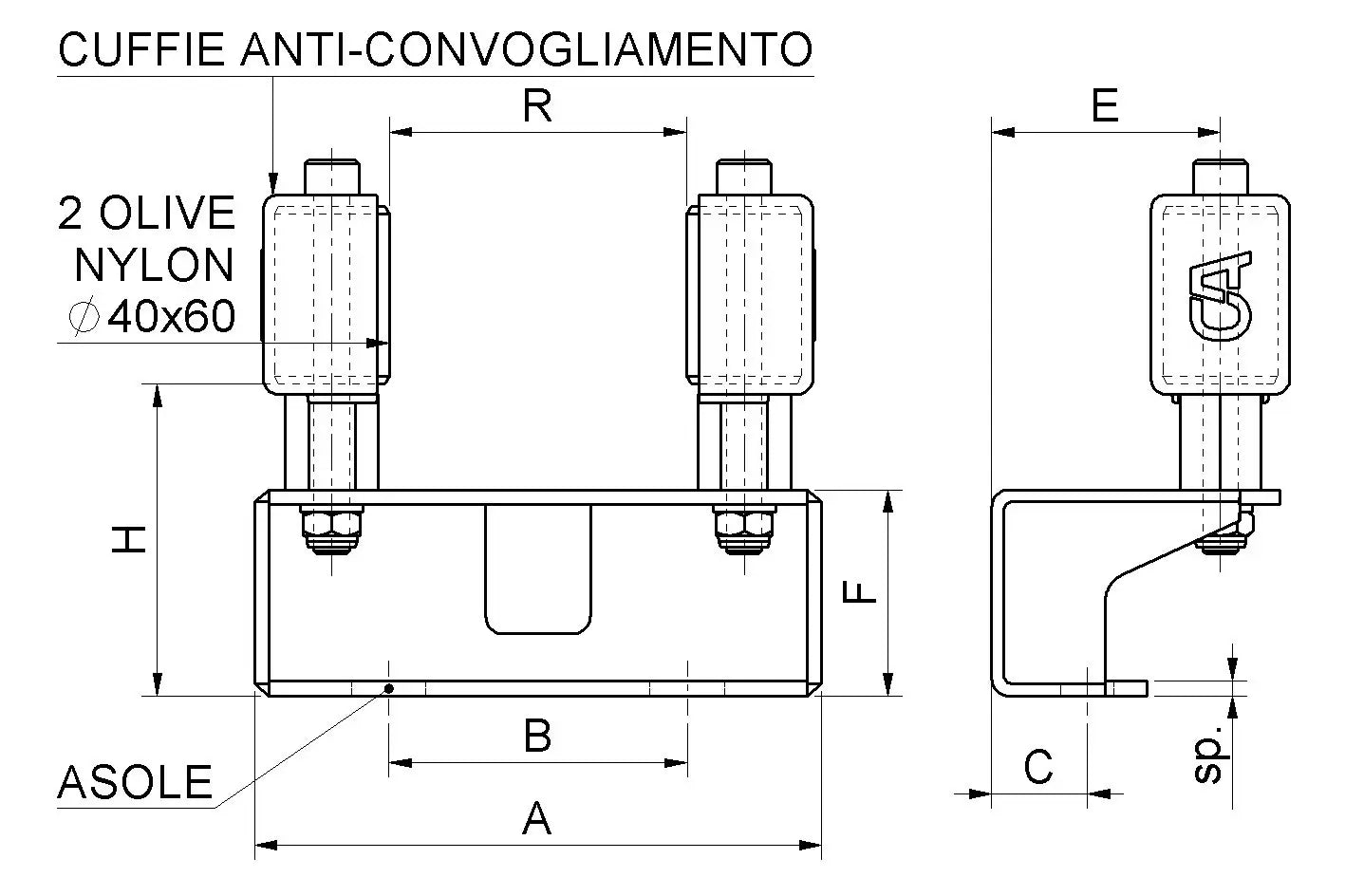 Guida Inferiore Regolabile Con Olive Ø40x60 Zincata Per