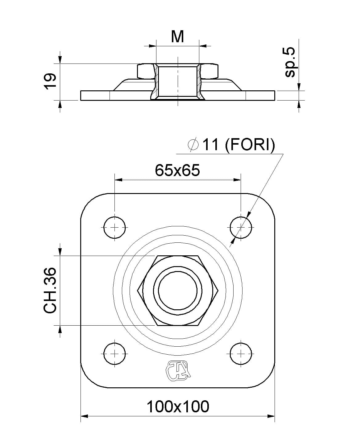 Piastra 100x100 Regolabile Inox 860pix.20/100