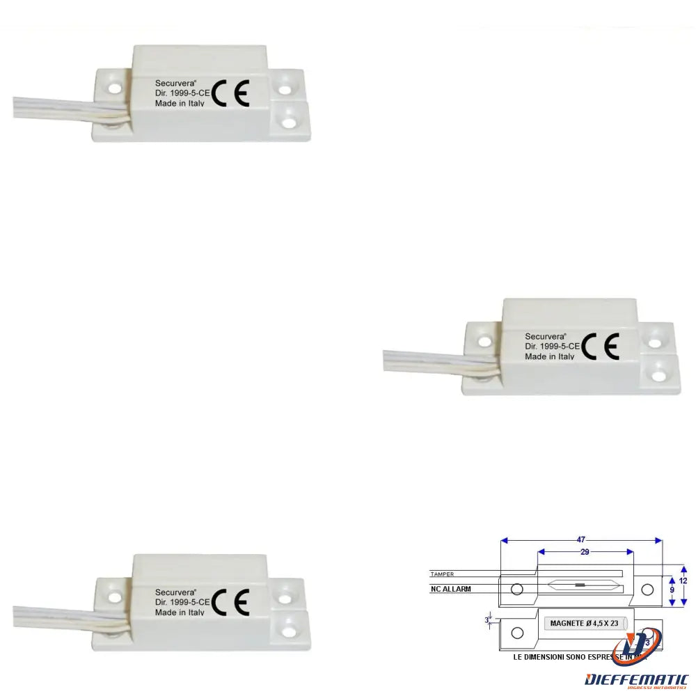 3 Contatti Magnetici Nc A Mattoncino Da Esterno Securvera