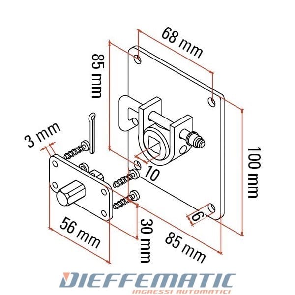 Kit Supporto Piastra 85x100 E Perno Quadro Cms Con Sblocco X