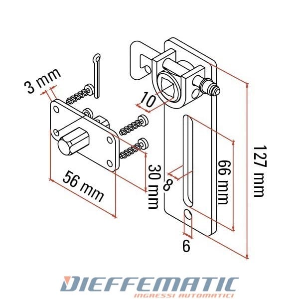 Kit Supporto Staffa Regolabile Perno Quadro Cms Con Sblocco