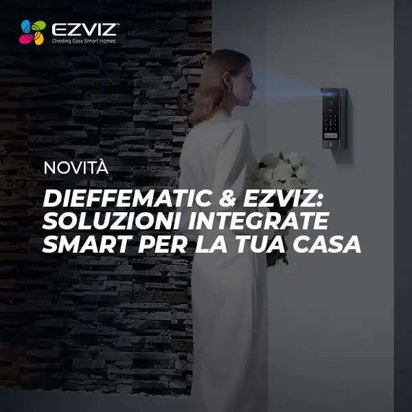 Sistema di sicurezza per la casa intelligente con un design nero elegante e fotocamera integrata.