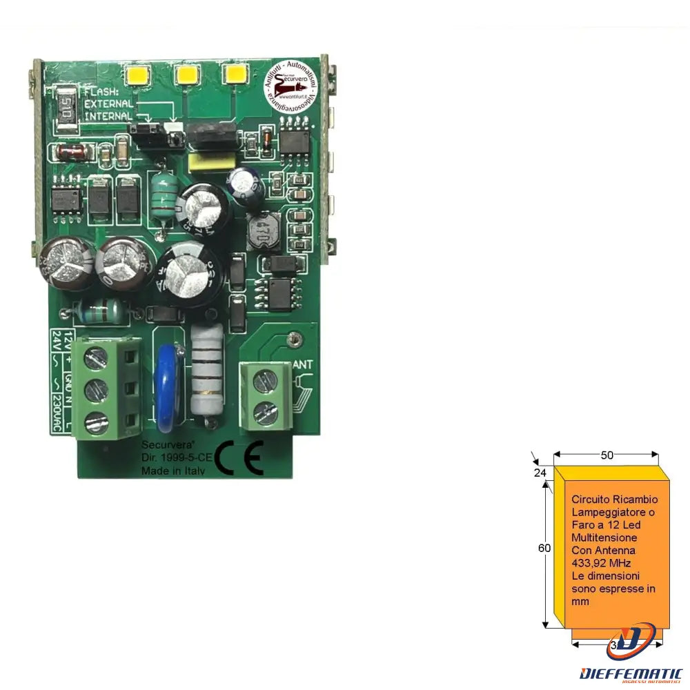 Scheda Ricambio 12 Led Luce Fissa O Intermittente Securvera