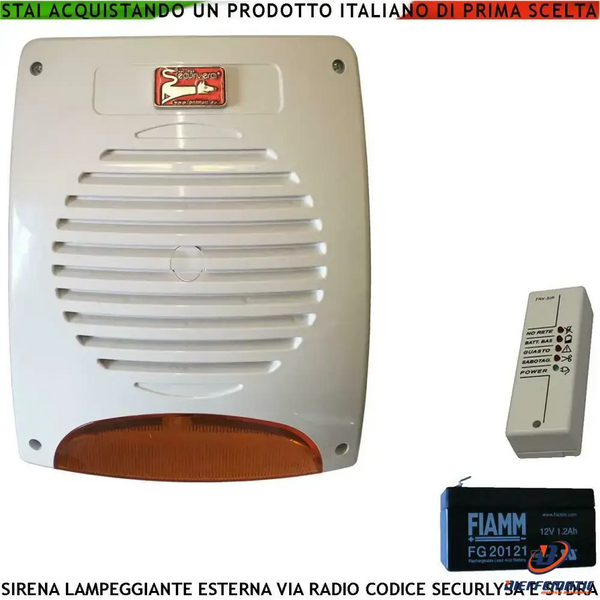 Sirena radio lampeggiante da esterno batteria 12 v securvera ss-srlslebfte 